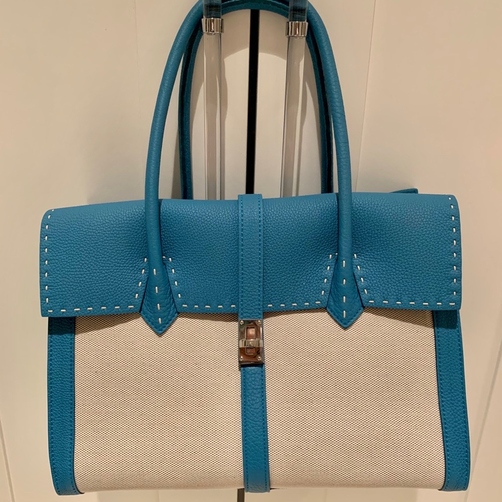 Nagatani Blue Jean leather and canvas tote